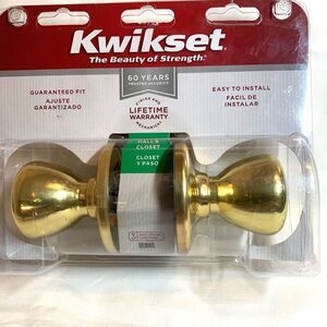 Kwikset Hall & Closet Door Handle Set Polished Brass Gold New Sealed